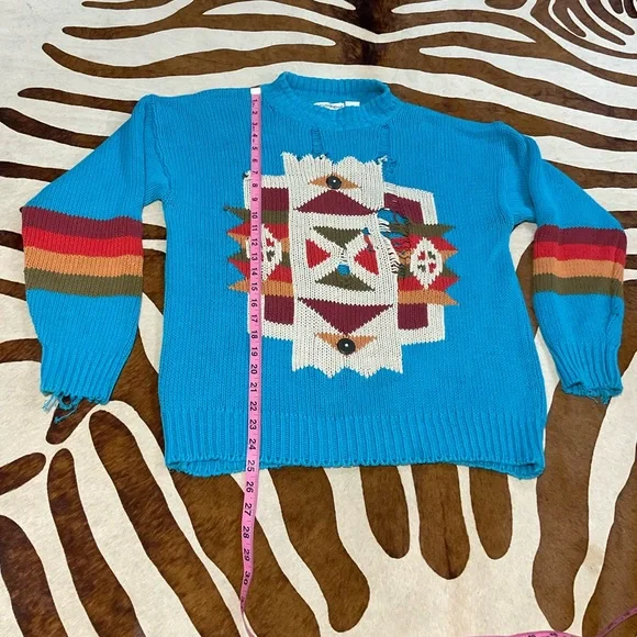 SOLD Grungy vintage southwestern knit pullover sweater OSFM - Picture 10 of 12